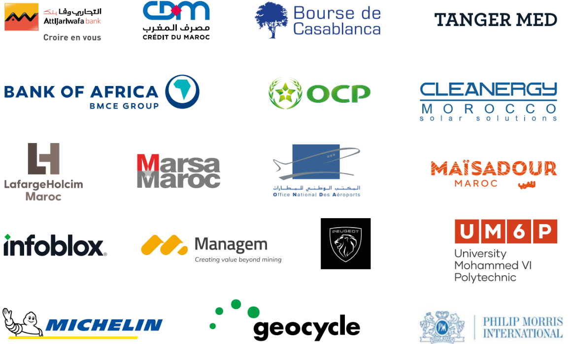 Partenaires de PointProduction — Attijariwafa, CDM, Bourse de Casablanca, Tanger Med, BMCE, OCP, Cleanergy, LafargeHolcim, Marsa Maroc, ONDA, Maïsadour, Infoblox, Managem, Peugeot, UM6P, Michelin, Geocycle, Philip Morris
